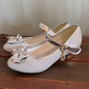 Sparkly Silver Kids Dress Shoes with Bow